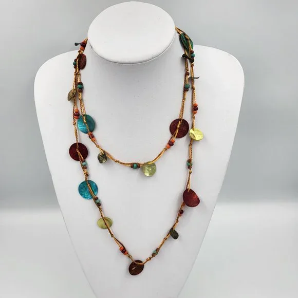 Multi-Coloured String and Shell Necklace - Picture 2 of 9